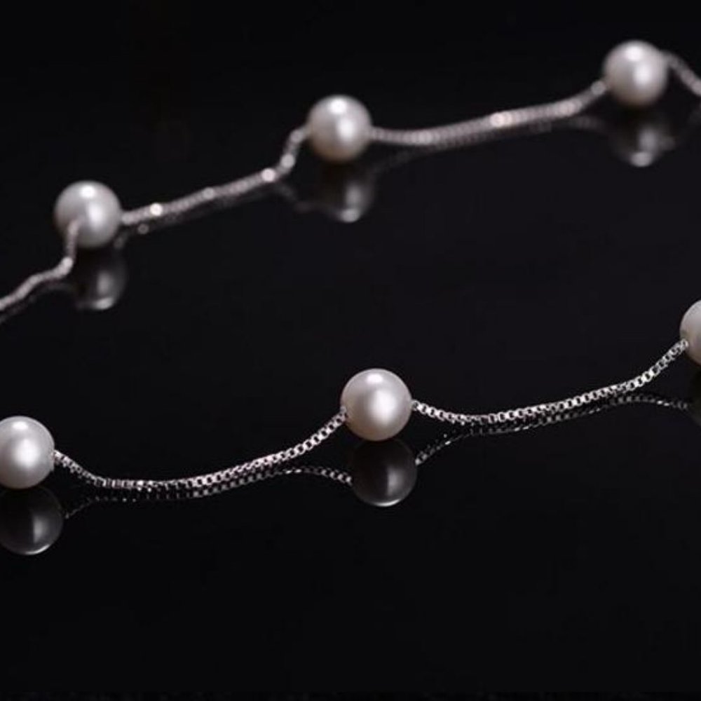 NEW 925 Sterling Silver Pearl Necklace - Picture 6 of 8